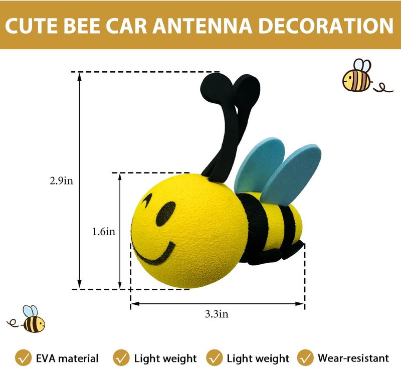 FSTURIOS Bee Car Antenna Topper, Happy Smiley Bee Antenna Ball Funny Automotive Roof Decoration, Cute Bumble Bee Aerial Ball Toppers Lovely Auto Accessory for Most Vehicles (Blue, Wink) - Image 2